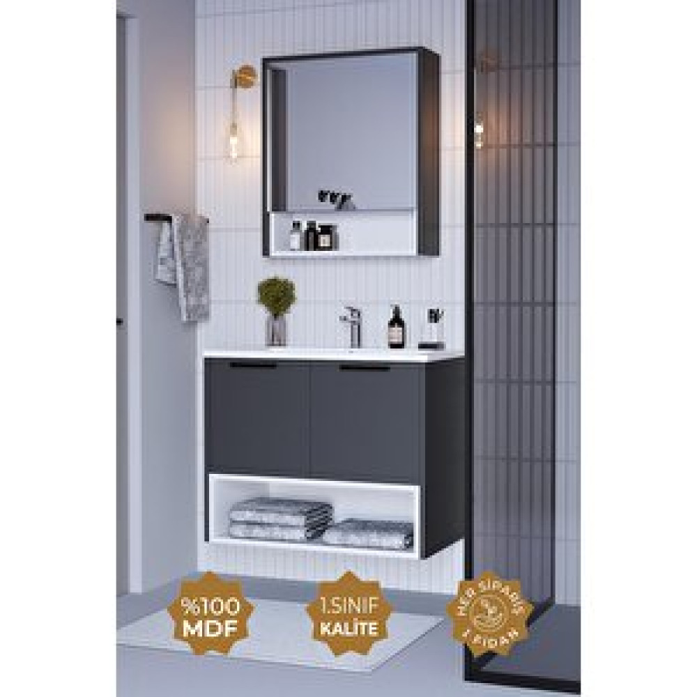 Teta Home Suva 65 Cm Mdf Banyo Dolabı Seti Antrasit Beyaz Banyo Dolabı / Mobilyası Fiyatı