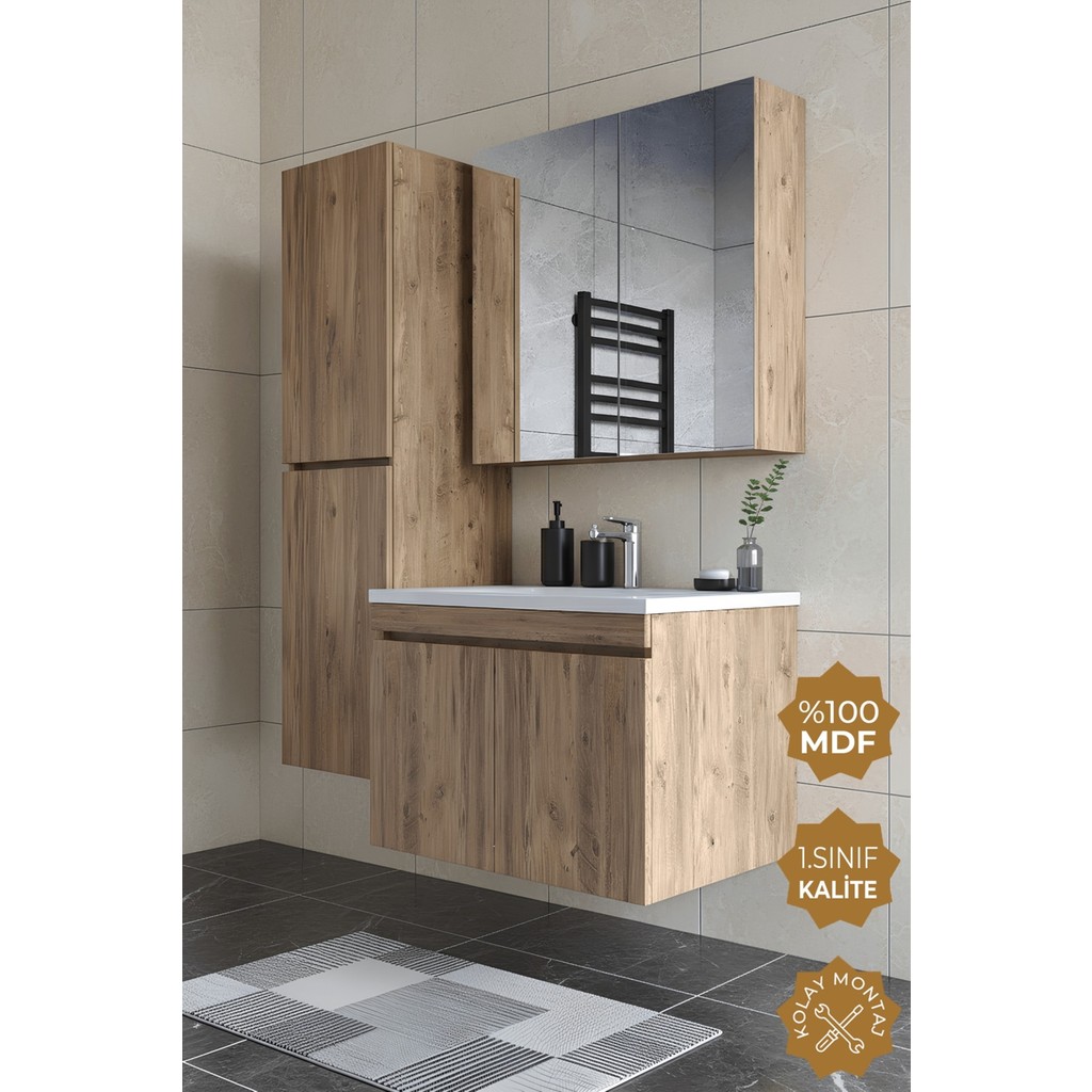 Teta Home Tokyo 65 Cm Mdf Banyo Dolabı Seti + Boy Dolabı - Atlantik Çam Banyo Dolabı / Mobilyası Fiyatı