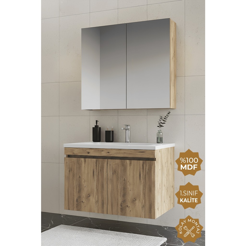 Teta Home Tokyo 65CM Mdf Banyo Dolabı Seti - Atlantik Çam Banyo Dolabı / Mobilyası Fiyatı