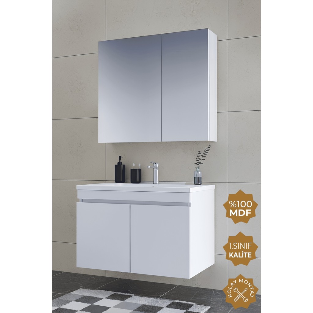 Teta Home Tokyo 80 cm Mdf Banyo Dolabı Seti - Beyaz Banyo Dolabı / Mobilyası Fiyatı