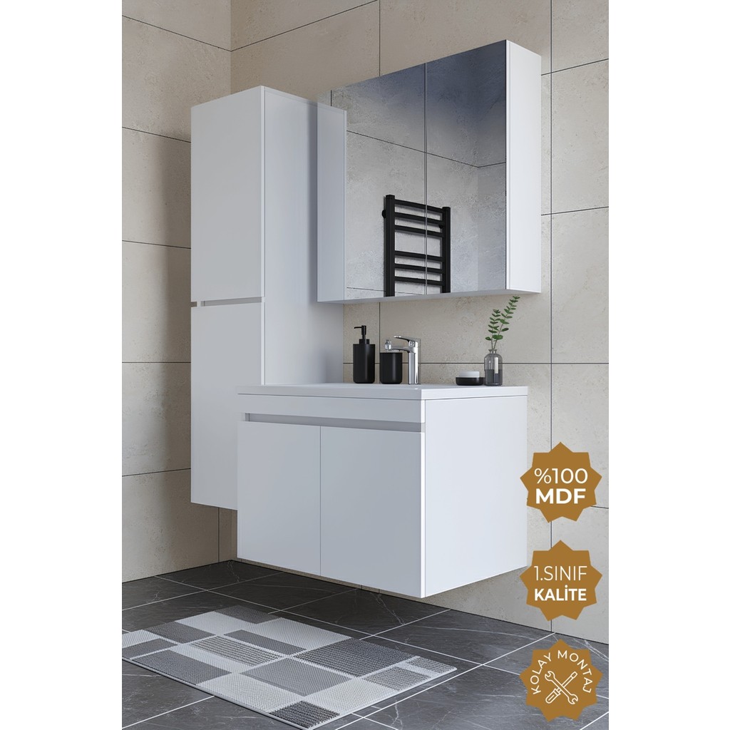 Teta Home Tokyo 80 Cm Mdf Banyo Dolabı Seti +Boy Dolabı - Beyaz Banyo Dolabı / Mobilyası Fiyatı