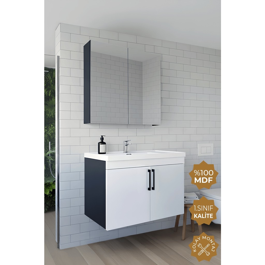 Teta Home Yalova 65 cm Mdf Banyo Dolabı Seti Antrasit-Beyaz Banyo Dolabı / Mobilyası Fiyatı