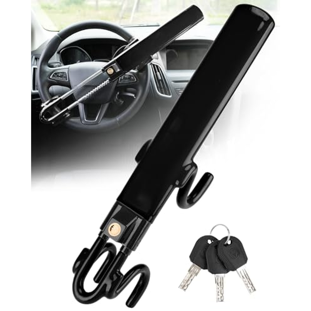 Tevlaphee Steering Wheel Lock Anti-Theft Car Device Heavy Duty Security Car Lock Antitheft Locking Devices Great Deterrent Adjustable Car Wheel Lock Anti Theft for Vehicle Truck with 3 Keys(Black) Car Alarm & Security Fiyatı