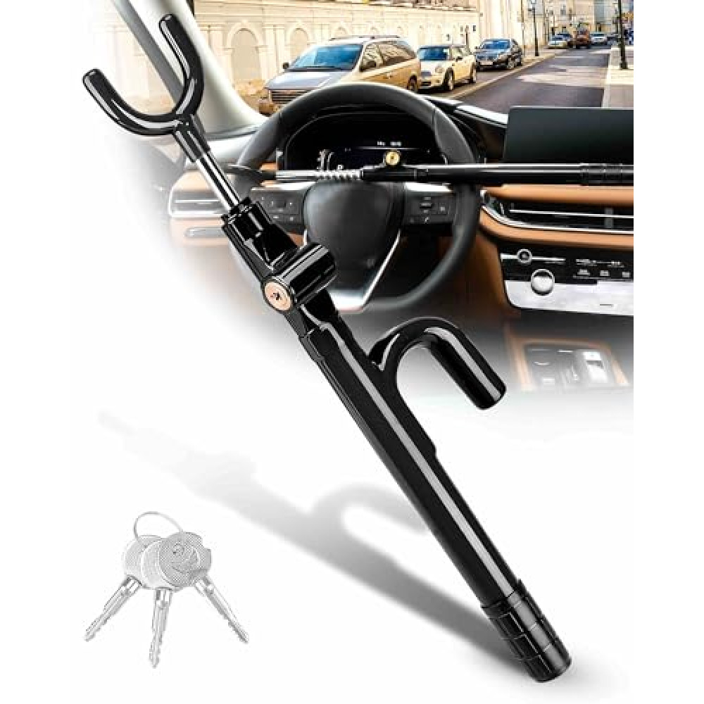 Tevlaphee Steering Wheel Lock Anti-Theft Device Security Car Lock Anti Theft Car Device Visible Antitheft Locking Devices Adjustable Car Wheel Lock for Cars with 3 Keys (Black)