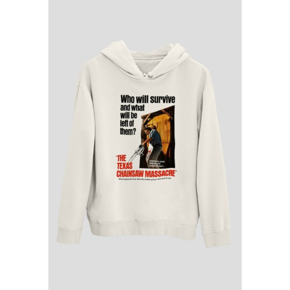 Texas Chain Saw Massacre Baskılı Unisex Beyaz Kapşonlu Sweatshirt Erkek Sweatshirt Fiyatı