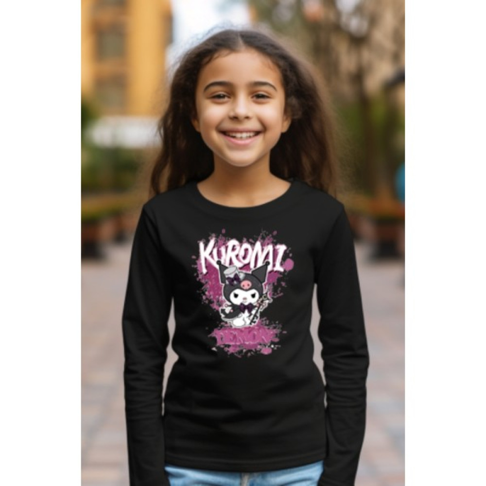 Texclusive Kuromi Baskılı Uzun Kol Çocuk Tişört Siyah Kız Çocuk T-shirt Fiyatı