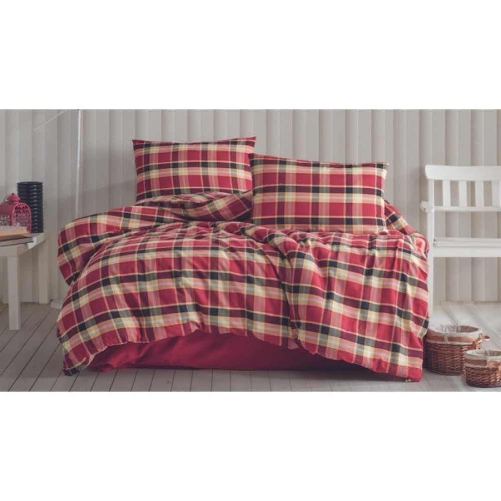 Textile Valley Textilevalley Çift Kişilik Nevresim Takımı Flanel (Pazen) %100 Pamuklu Red Plaid (Kırmızı) Renk FN107 - Kırmızı - 200 x 220 cm Nevresim Takımı Fiyatı