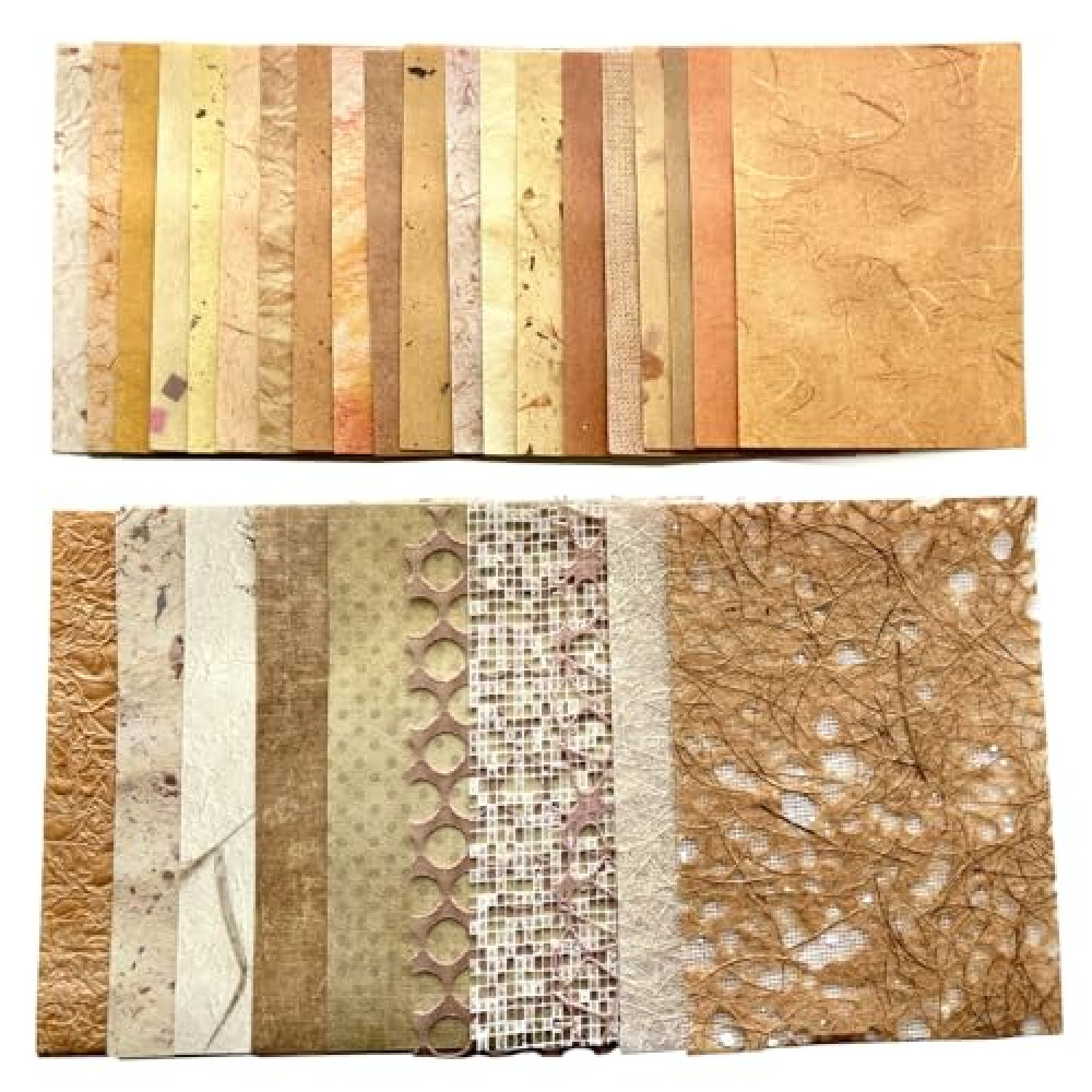 Textured Scrapbook Paper Mesh Fabric - Junk Journal Supplies Assorted Set 51 Sheets Mixed Scrapbooking Materials Boho Cardstock Aesthetic Decoupage Paper for Crafts Planner Collage Embellishments