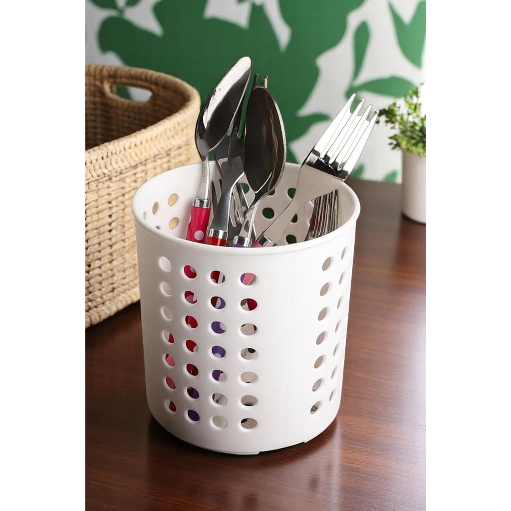 Tezgah Üstü Plastik Dik Kaşıklık - Mutfak Organizeri 12X12 cm - Beyaz Diğer Fiyatı