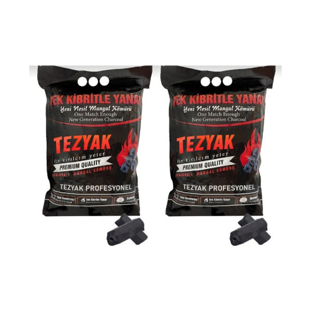 Tezyak Profesyonel Tek Kibritle Yanan Yeni Nesil Mangal Kömürü (2 kg x 2 Paket) 4 kg - Siyah - 2 Adet Oto Boyaları Fiyatı