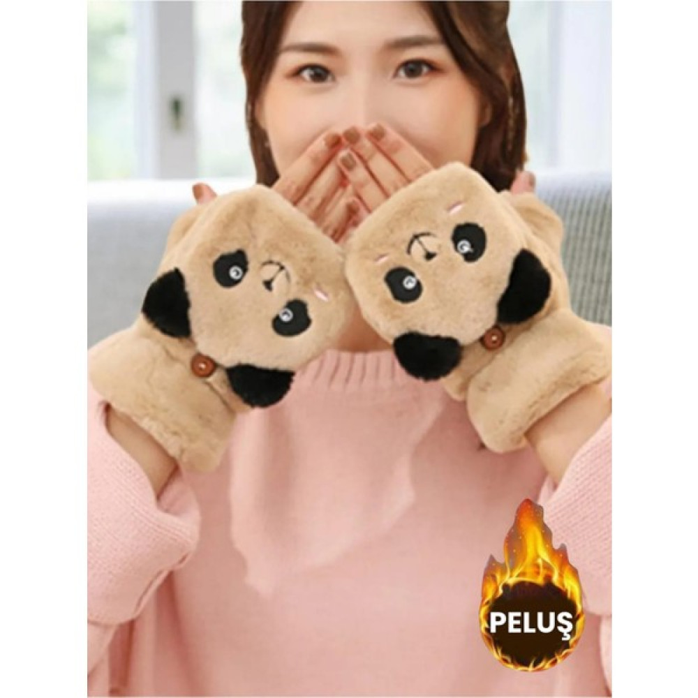 Tezzgelsin Çocuk Sevimli Panda Yarım Parmak Kapaklı Kışlık Peluş Eldiven Çocuk Kulaklığı Fiyatı