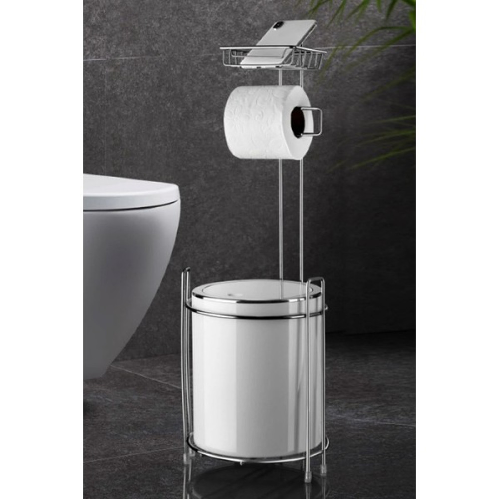 TFP Home Yedekli Tuvalet Kağıtlık Çöp Kovası ve Telefon Standı Wc Kağıtlık Standı Gümüş Tuvalet Kağıtlığı Fiyatı
