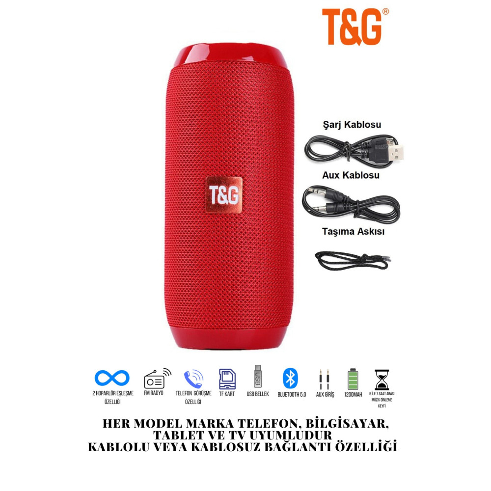 TG T&g 117 Bluetooth Hoparlör Kablosuz Taşınabilir Ses Bombası Extra Bass Kırmızı Bluetooth Hoparlör Fiyatı