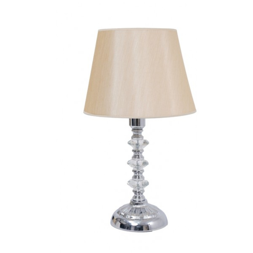 TH Toptancı Home TH-250094 - Krom Renk Toplu Metal Ayaklı Kristal Cam Abajur Masa Lambası - Bej Masa Lambası Fiyatı