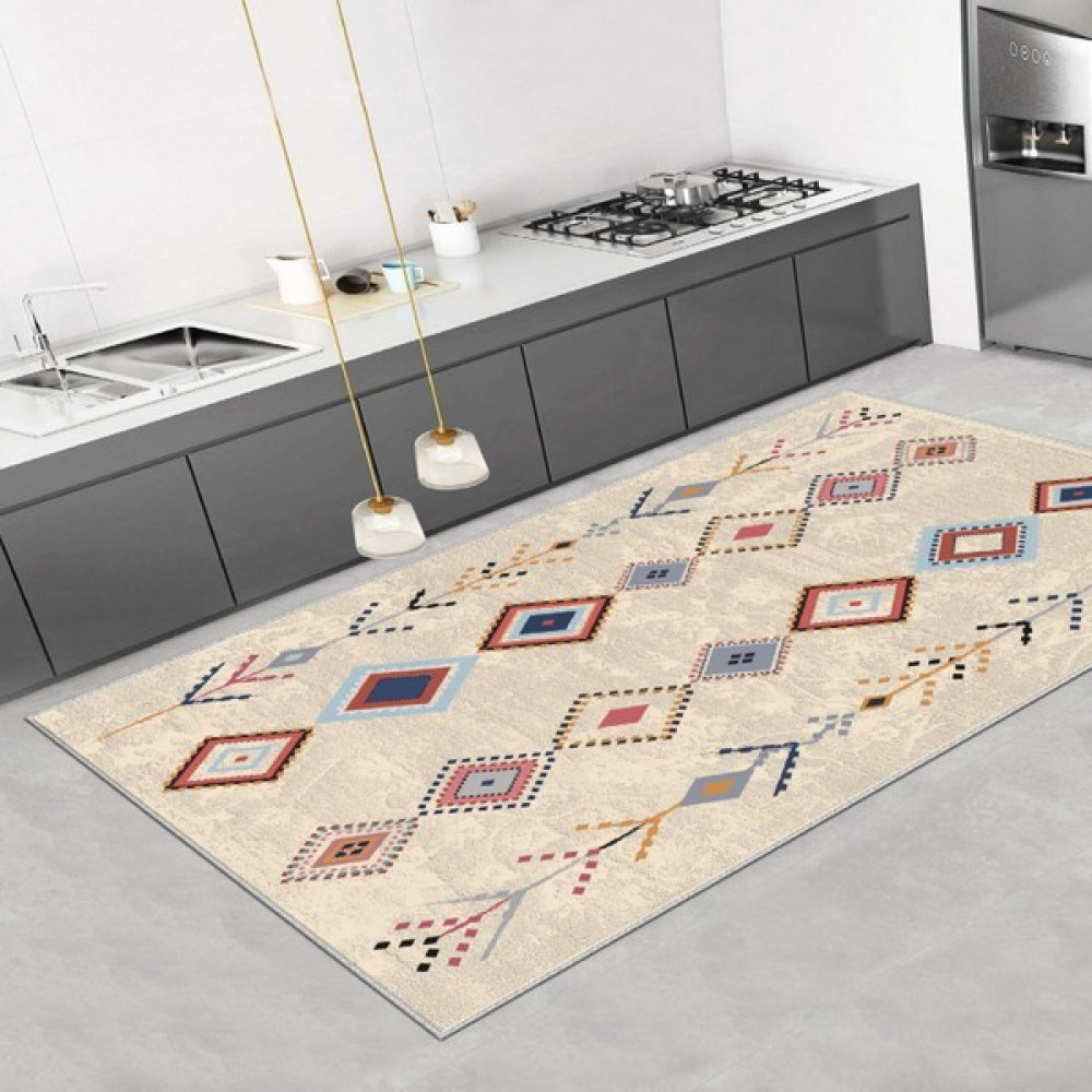 Thalia Home Dijital Baskılı Kaymaz Taban Yıkanabilir Mutfak Halısı Salon Halısı Yolluk - Krem Rengi - 60 x 100 cm Salon Halısı Fiyatı