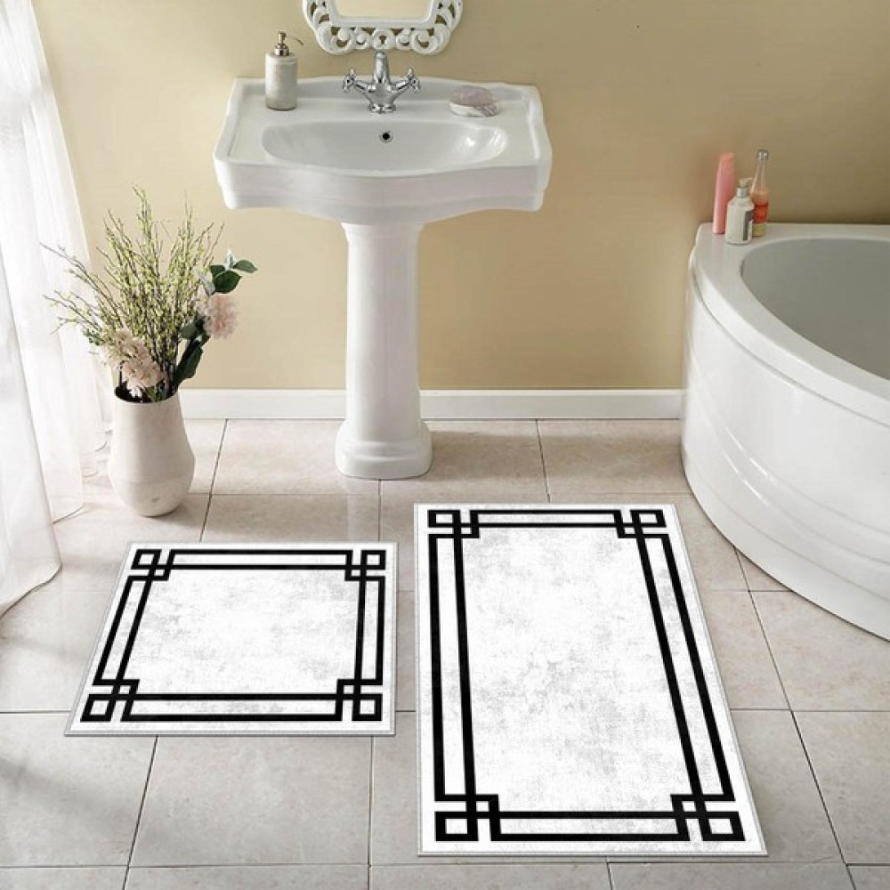 Thalia Home Kaymaz Taban Yıkanabilir 2'li Set Banyo Halısı Banyo Paspası Klozet Takımı - Beyaz Klozet Takımı Fiyatı