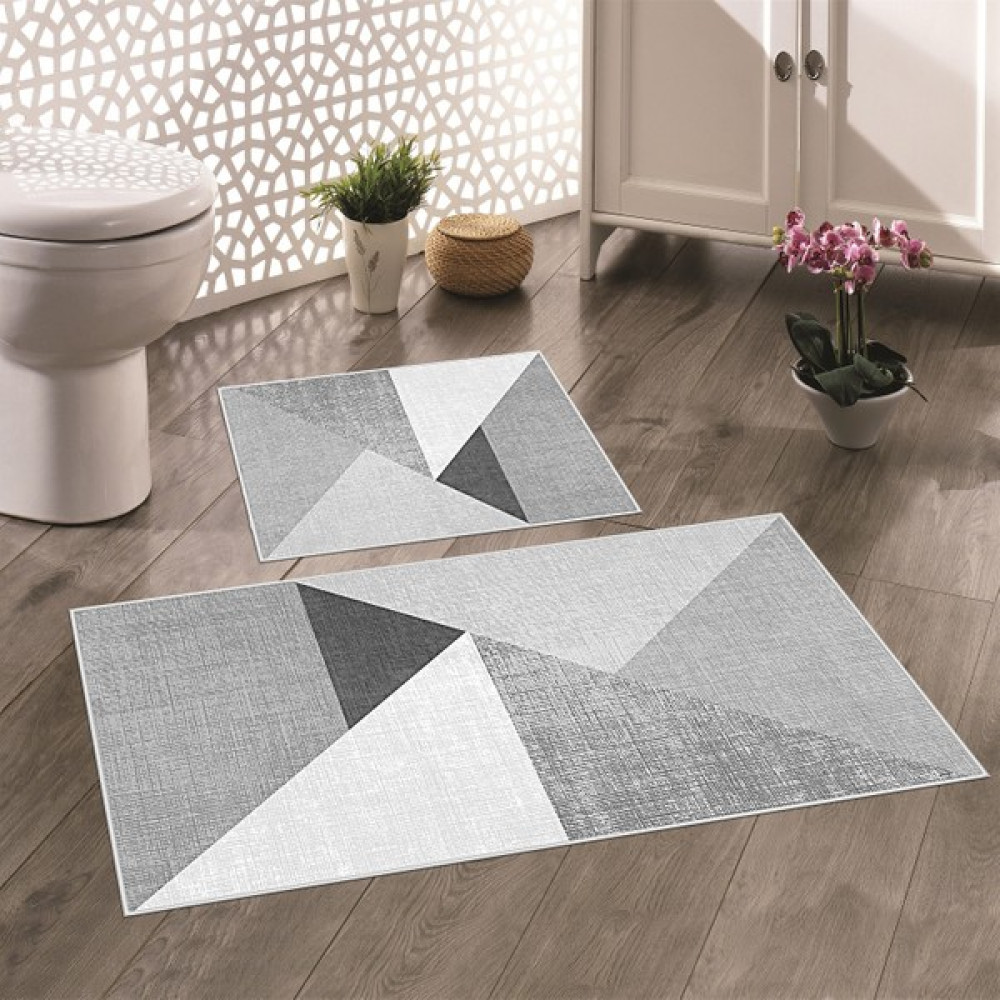 Thalia Home Kaymaz Taban Yıkanabilir 2'li Set Banyo Halısı Banyo Paspası Klozet Takımı - Gri Klozet Takımı Fiyatı