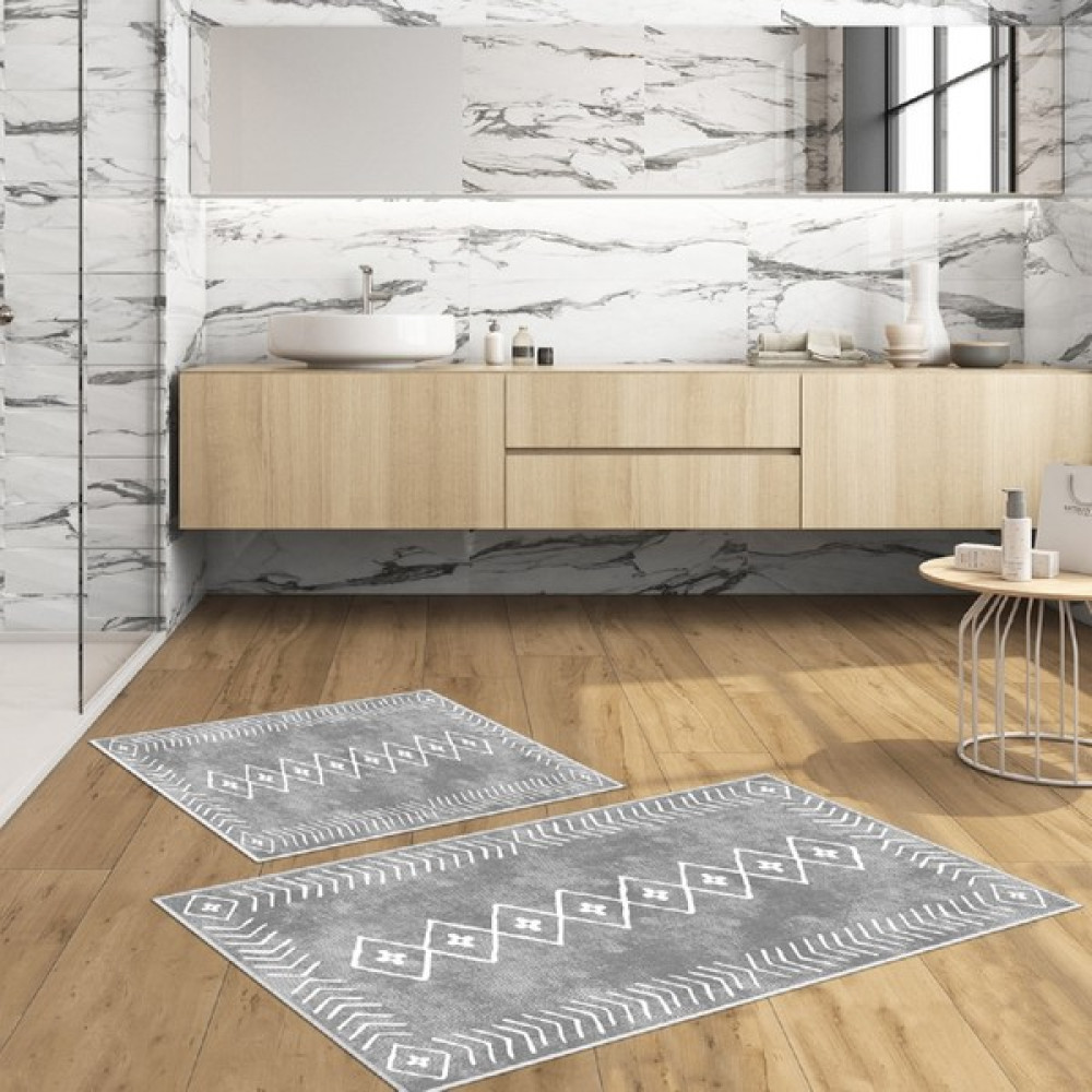 Thalia Home Talia Home Kaymaz Taban Yıkanabilir 2 Li 60X100 - 50X60 Banyo Halısı Paspas Klozet Takımı - 60 x 100 cm - Açık Gri Klozet Takımı Fiyatı