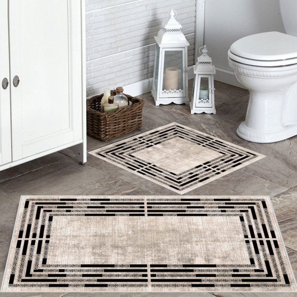 Thalia Home Talia Home Kaymaz Taban Yıkanabilir 2 Li 60X100 - 50X60 Banyo Halısı Paspas Klozet Takımı - 60 x 100 cm - Bej Klozet Takımı Fiyatı