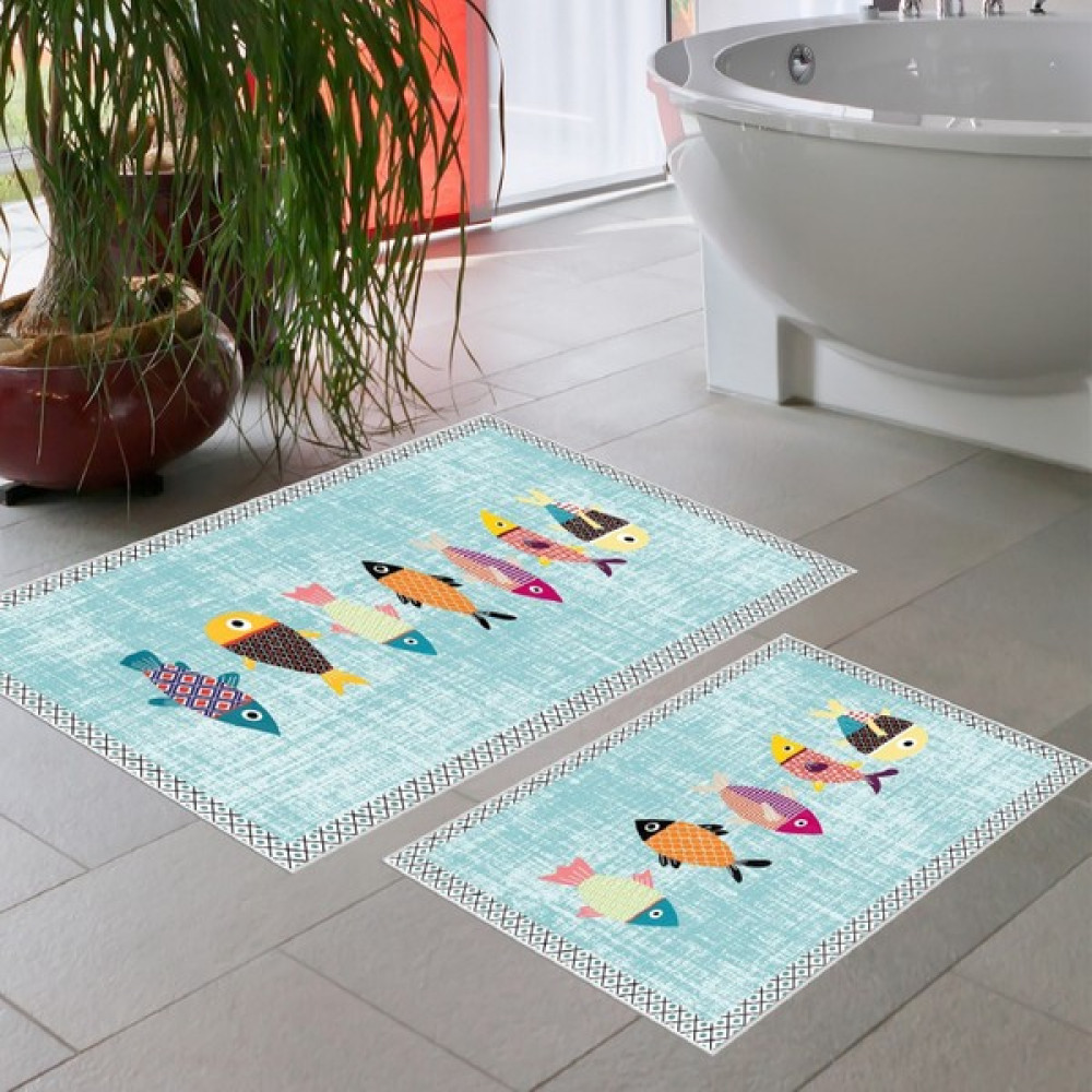 Thalia Home Talia Home Kaymaz Taban Yıkanabilir 2 Li 60X100 - 50X60 Banyo Halısı Paspas Klozet Takımı - 60 x 100 cm - Turkuaz Klozet Takımı Fiyatı