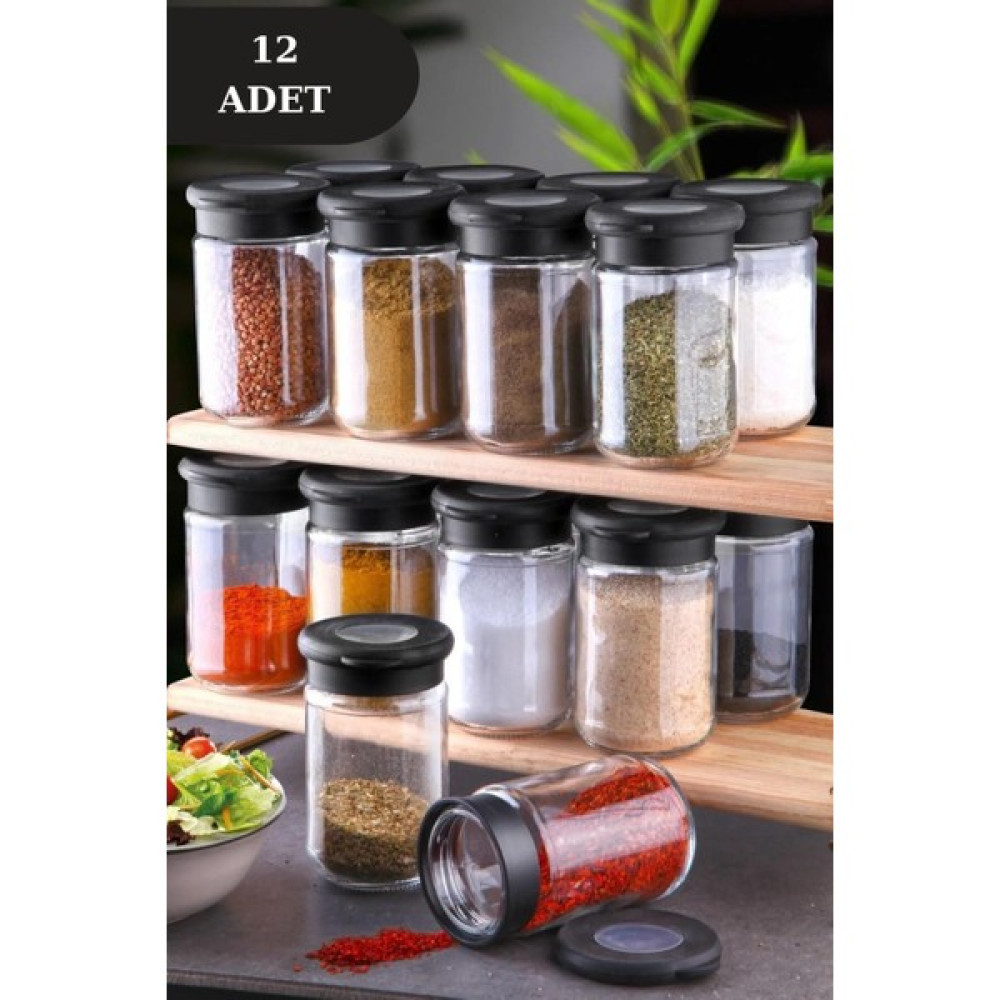The Anabel 12 Adet Silikon Vakum Kapaklı Cam Baharatlık Kavanoz - Etiketli Kaşıklı Baharatlık - 380 ml Baharat Setleri & Baharatlıklar Fiyatı