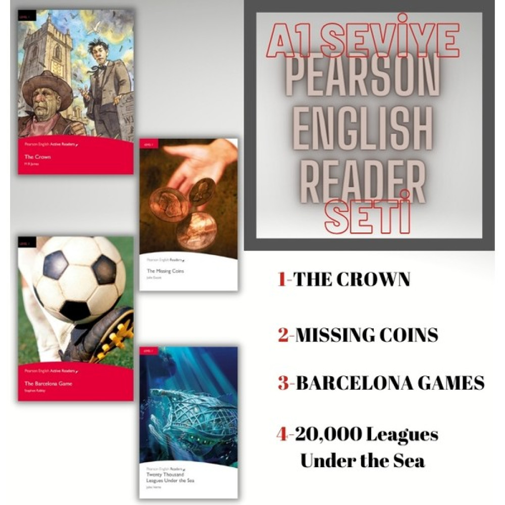 The Barcelona Game - Twenty Thousand Leagues Under the Sea - The Crown - The Missing Coins (A1 Seviye İngilizce Hikaye Seti 4 Kitap) Yabancı Dil Roman ve Öyküler Fiyatı