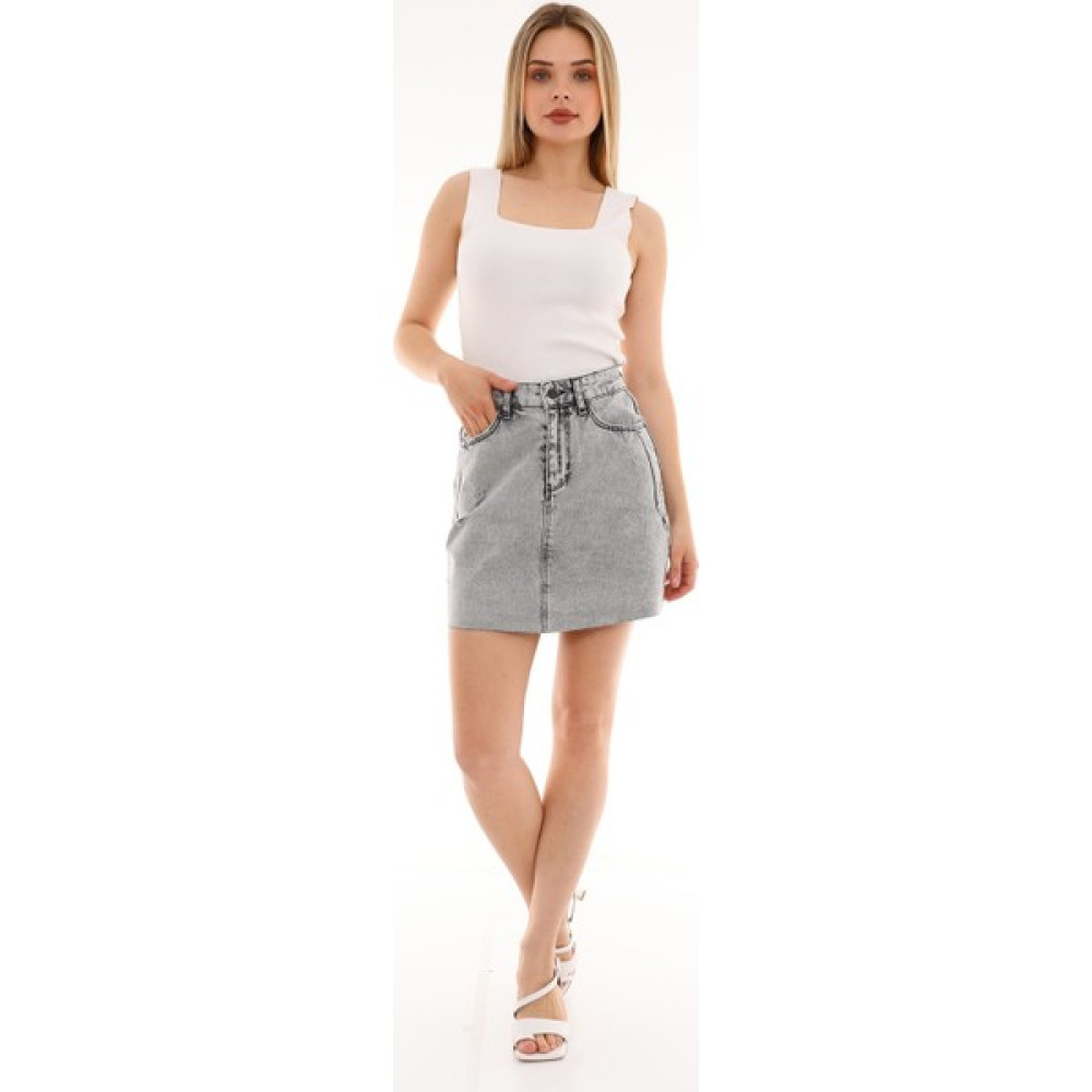 The Bark Dar Mini Kadın Jean Etek 7365 Gri Etek Fiyatı