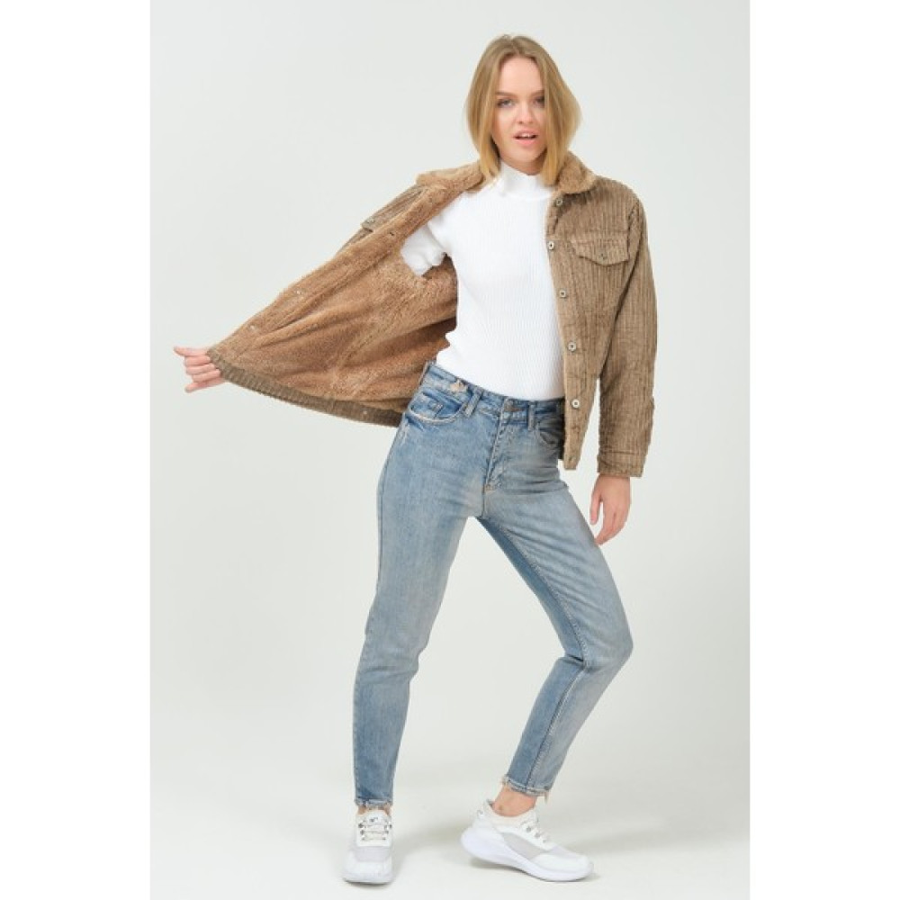 The Bark Içi Peluş Kadife Kadın Ceket 1039-1041 Kahve Bayan Ceket Fiyatı