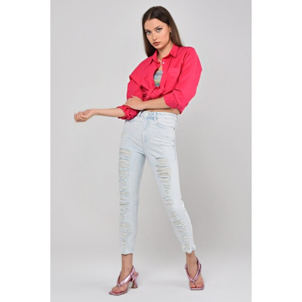 The Bark Lazer Kesim Kadın Mom Jean Pantolon 1037-869 Buz Mavisi Bayan Jeans / Kot Pantolon Fiyatı