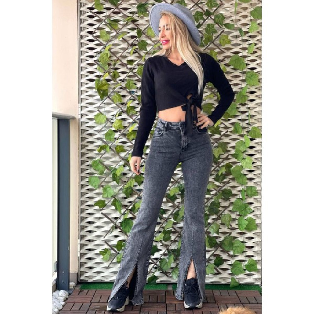 The Bark Önden Yırtmaçlı Ispanyol Paça Kadın Jean Pantolon 40150-150 Gri Bayan Jeans / Kot Pantolon Fiyatı