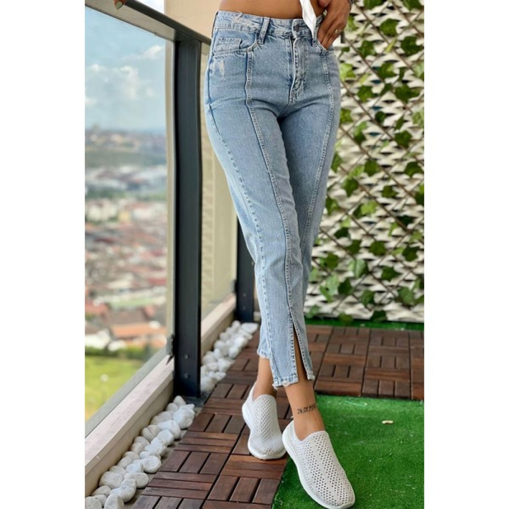 The Bark Önden Yırtmaçlı Kadın Mom Jean Pantolon 4074-830 Açık Mavi Bayan Jeans / Kot Pantolon Fiyatı