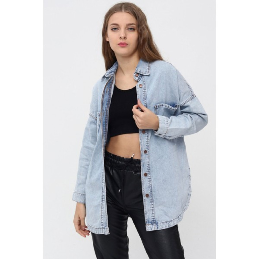 The Bark Oval Kesim Jean Gömlek 61092 Buz Mavisi Kadın Gömlek Fiyatı