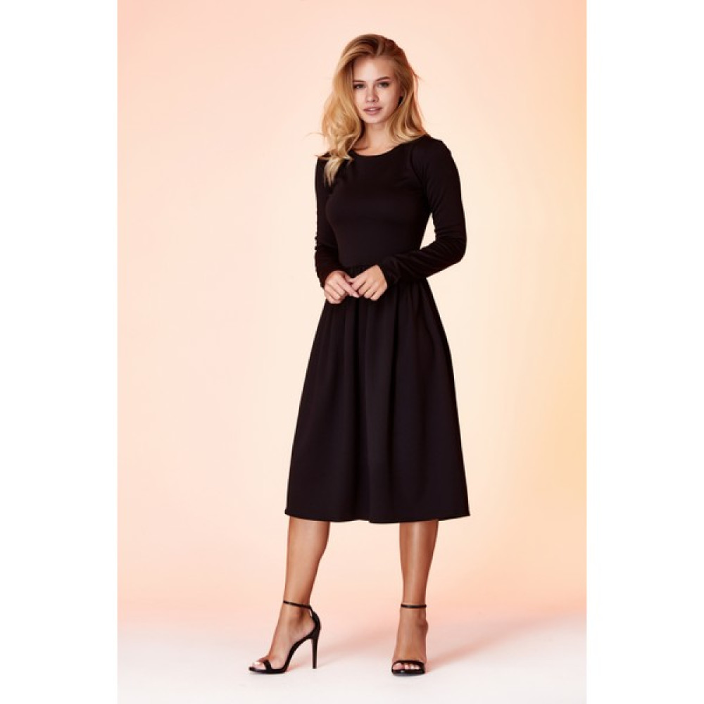 The Basic Dress Siyah Uzun Kollu ve Pileli Balon Etekli Midi Elbise 1100322 Elbise Fiyatı