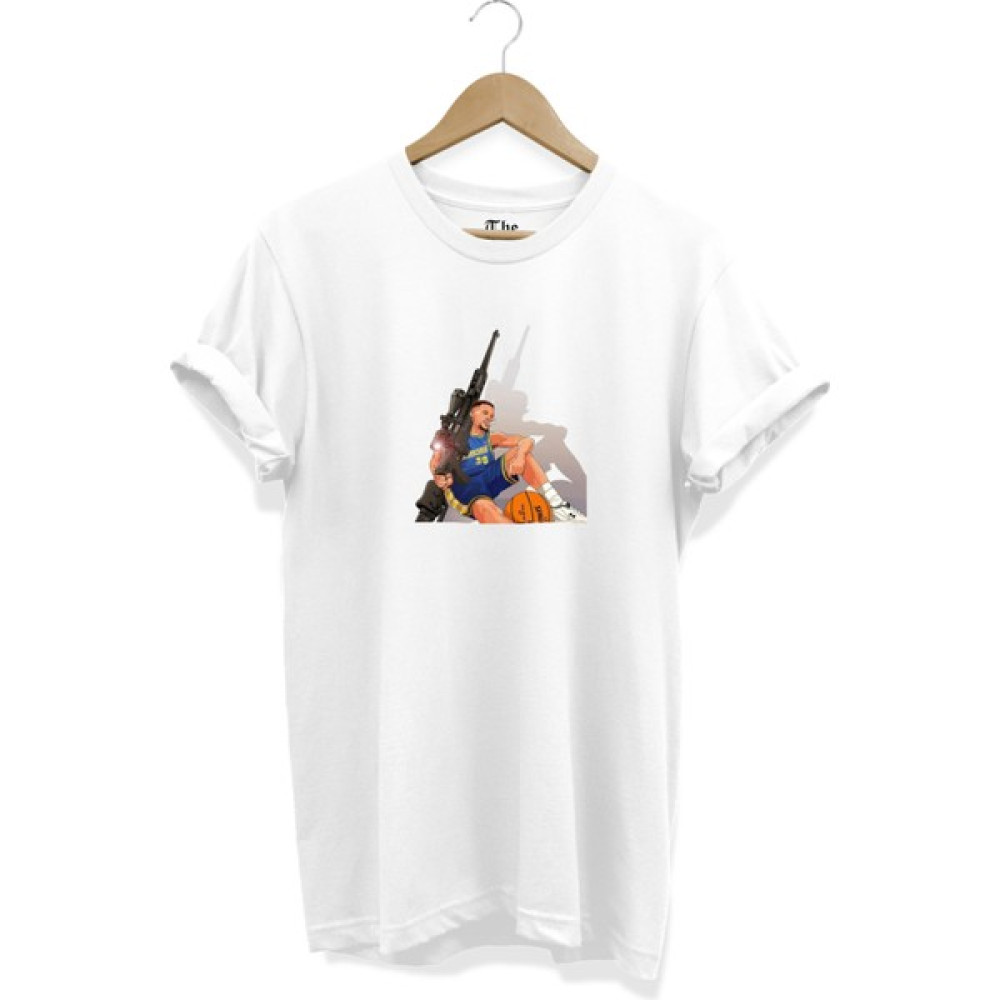 The Baskı Beyaz Stephen Curry Sniper Baskılı Kısa Kollu T-Shirt Erkek T-shirt Fiyatı