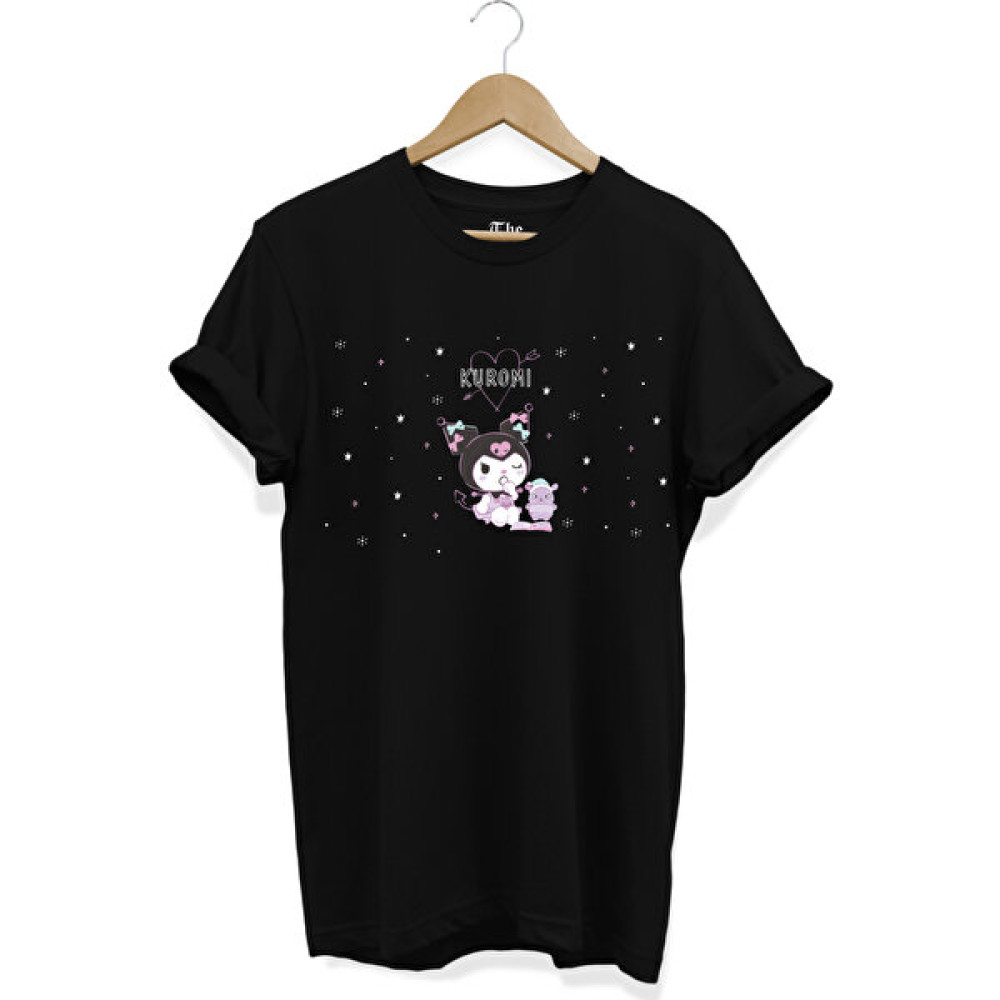 The Baski Kuromi Kalp Baskılı Çocuk Genç %100 Pamuk Siyah Tişört Bayan T-shirt Fiyatı