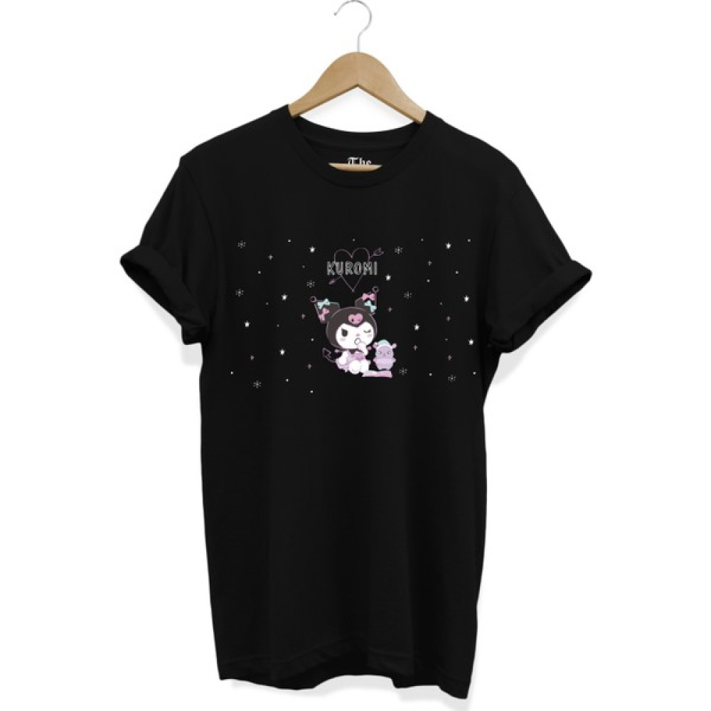 The Baski Kuromi Kalp Baskılı Çocuk Genç Pamuk Siyah Tişört Bayan T-shirt Fiyatı