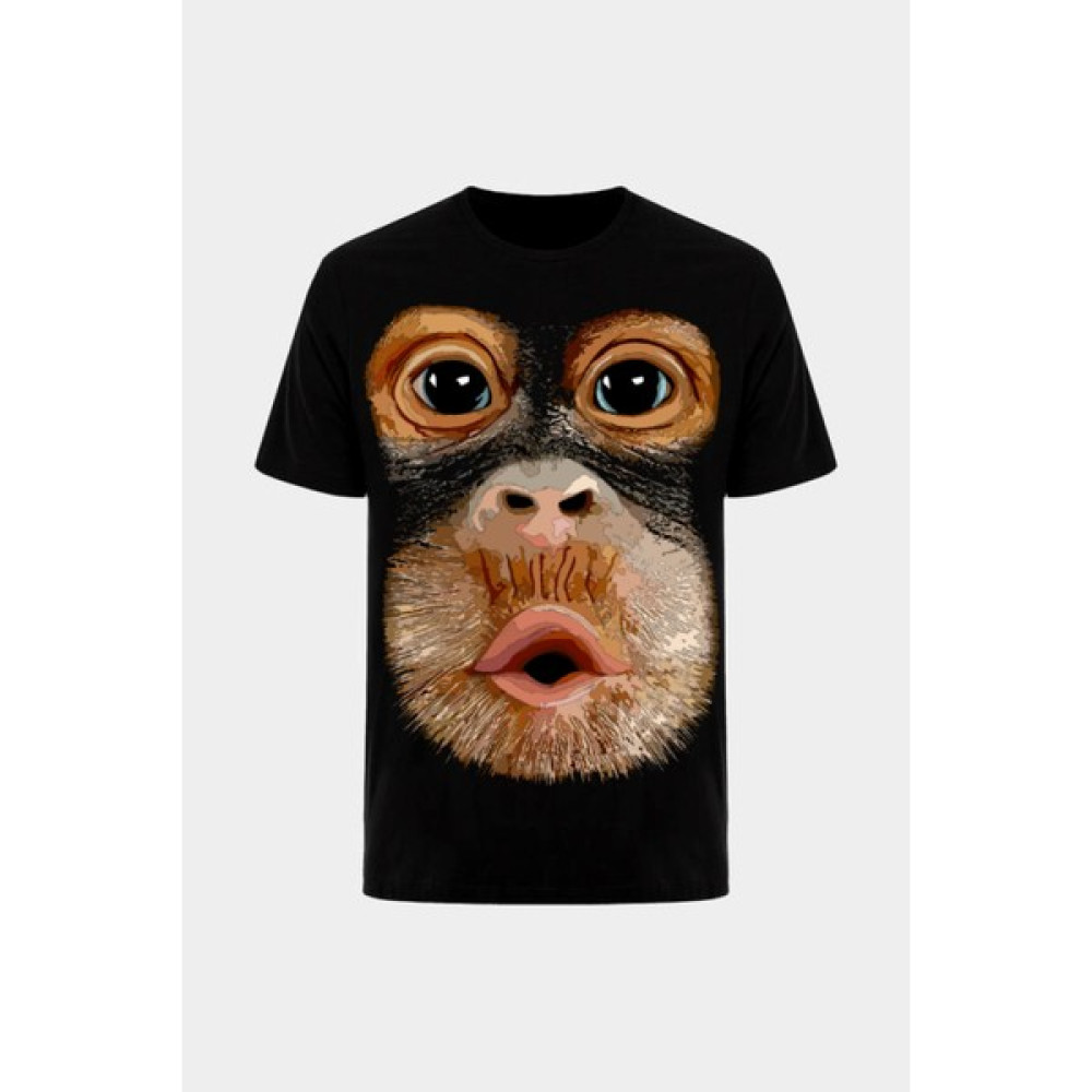 The Baski Maymun Komik Tasarım Baskılı Pamuk Premium Siyah Tişört Bayan T-shirt Fiyatı