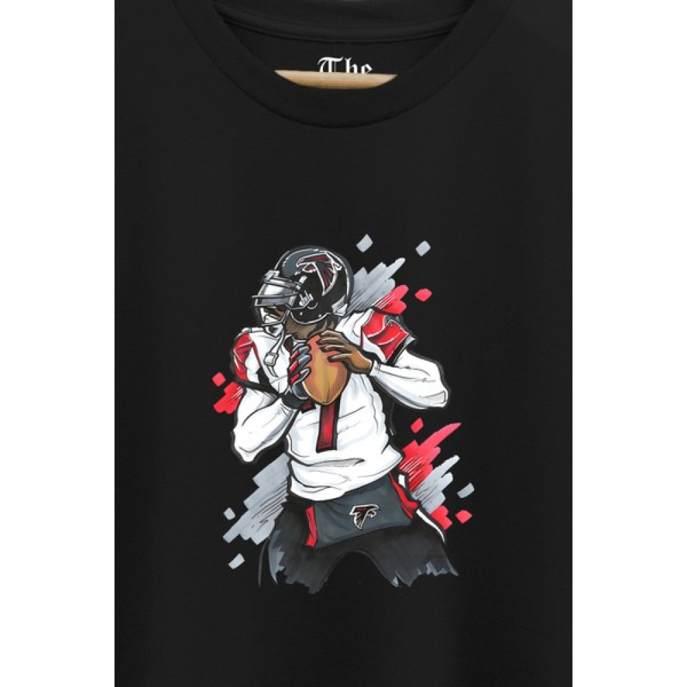 The Baskı Siyah Amerikan Futbolu Falcon Qb Oyun Kurucu Baskılı Kısa Kollu T-Shirt Erkek T-shirt Fiyatı