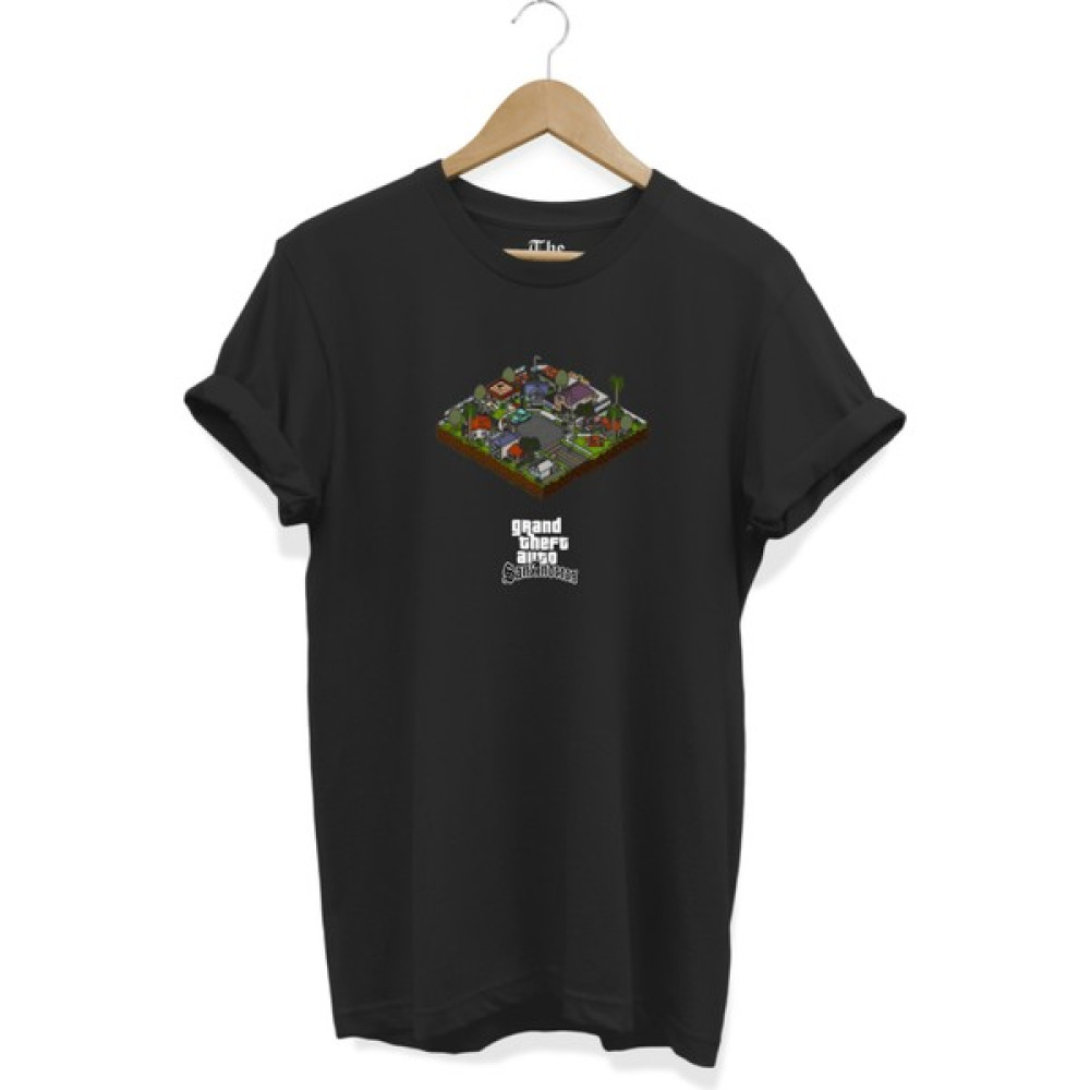 The Baskı Siyah Unisex Gta/sa Baskılı Kısa Kollu T-Shirt Erkek T-shirt Fiyatı