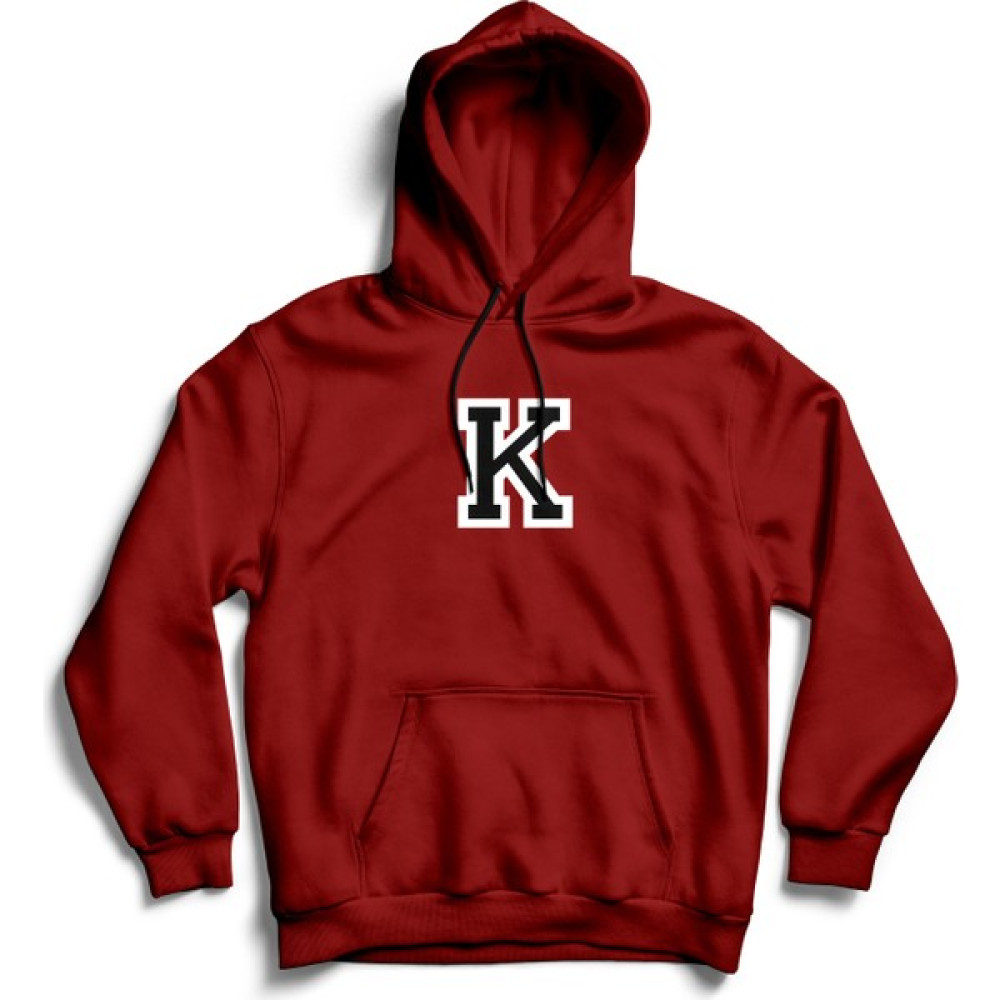 The Baski Unisex Kırmızı K Harfi Baskılı Kanguru Cepli Kapüşonlu 3 Iplik %100 Pamuklu Sweatshirt Erkek Sweatshirt Fiyatı
