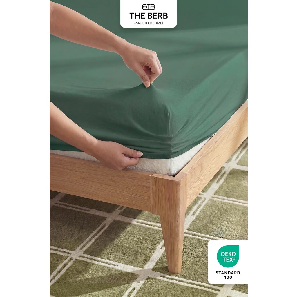 The Berb | %100 Pamuklu | Tek/çift Kişilik Lastikli Çarşaf | Penye Çarşaf | Fitted Jersey - 180x200 - Yeşil Çarşaf Fiyatı