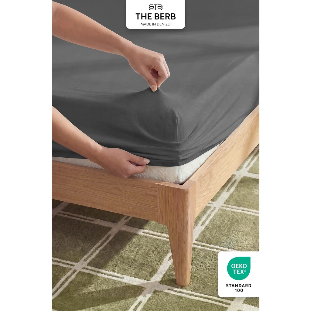 The Berb | %100 Pamuklu | Tek/çift Kişilik Lastikli Çarşaf | Penye Çarşaf | Fitted Jersey - 200x200 - Gri Çarşaf Fiyatı