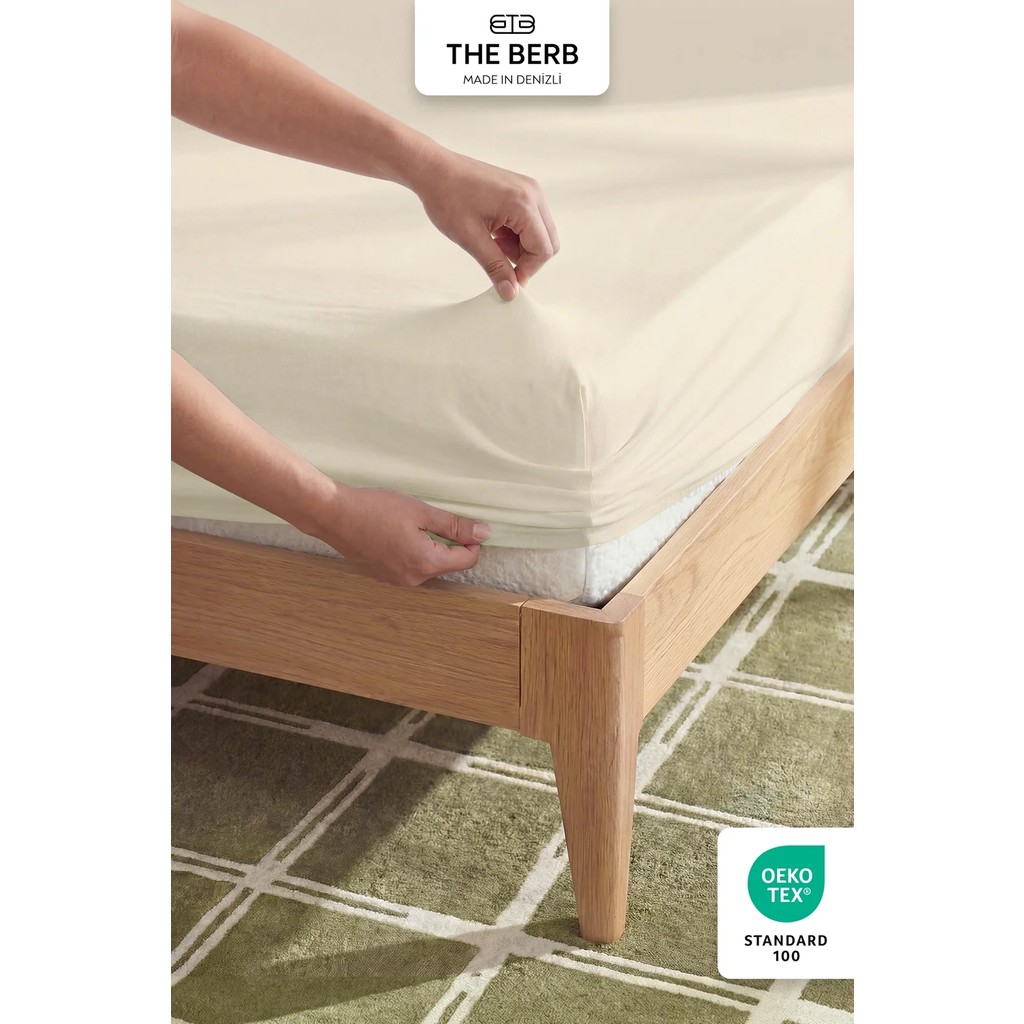 The Berb | %100 Pamuklu | Tek/çift Kişilik Lastikli Çarşaf | Penye Çarşaf | Fitted Jersey - Krem - 160x200 Çarşaf Fiyatı