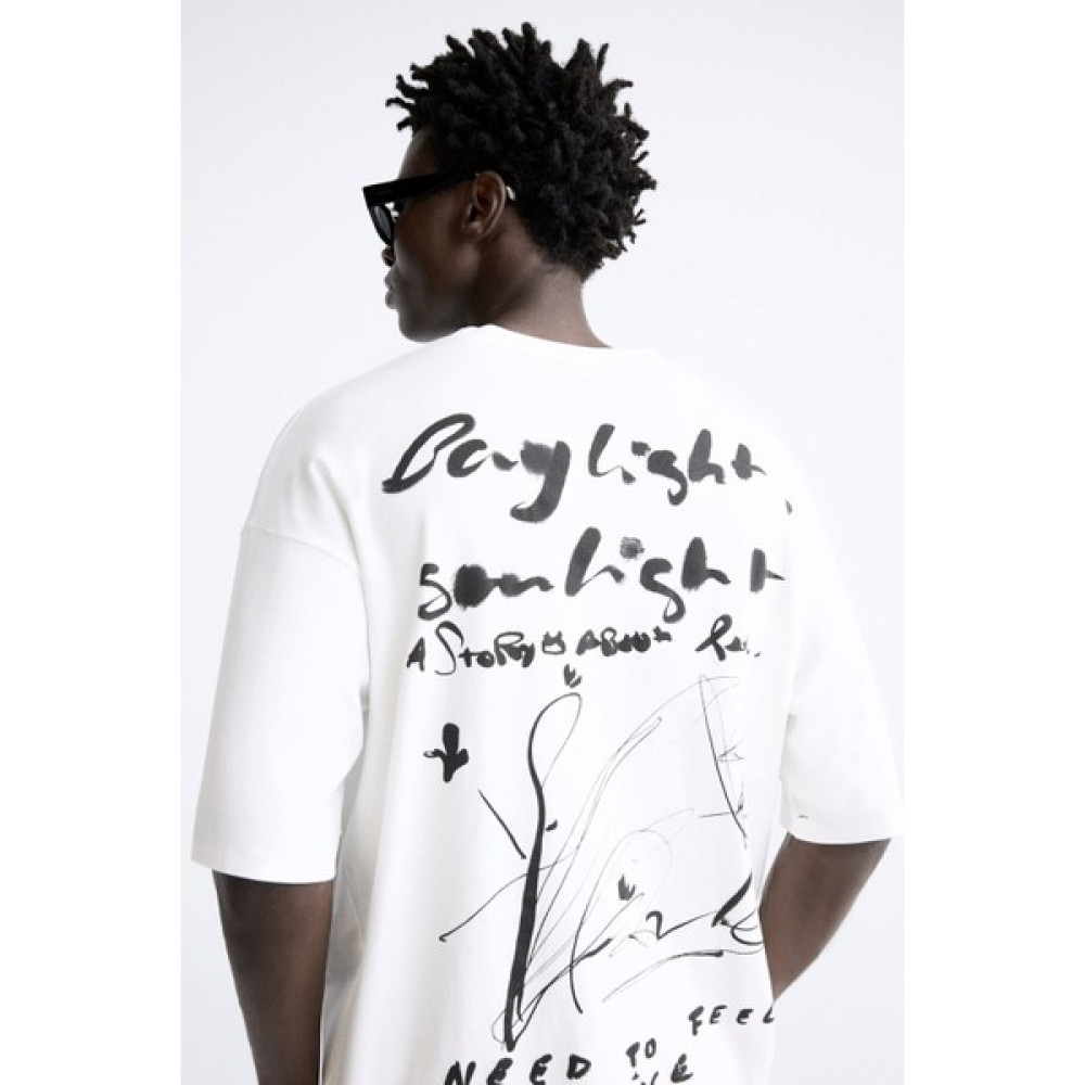 The Champ Clothing Bisiklet Yaka Bay Light Son Light Baskılı Beyaz Oversize Erkek T-Shirt Erkek T-shirt Fiyatı