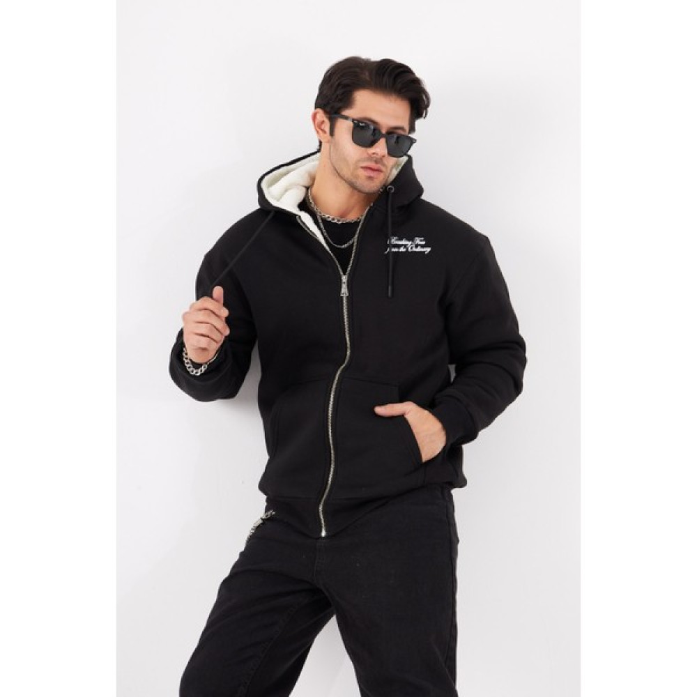 The Champ Clothing Breking Free From The Ordinary Yazılı Kanguru Cepli Kapüşonlu Bağcıklı Fermuar Kapamalı Içi Kürklü Sweatshirt Erkek Sweatshirt Fiyatı