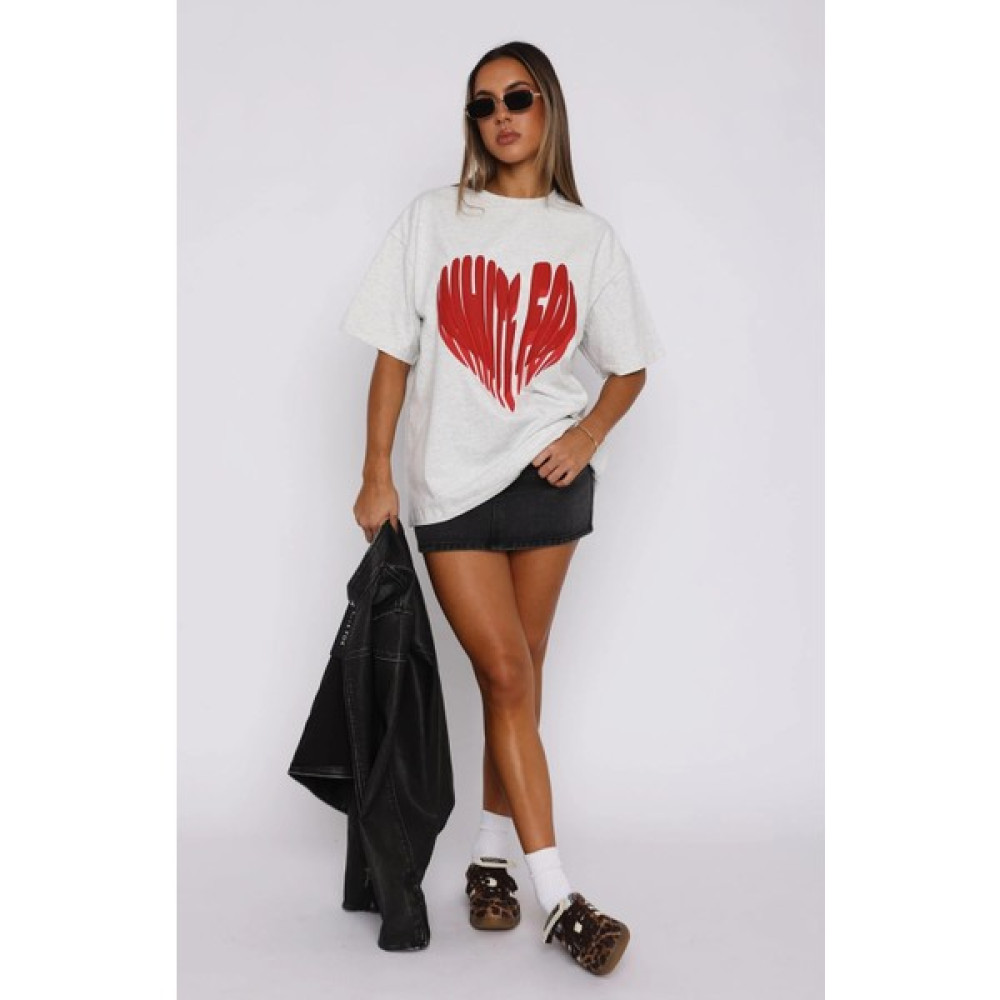 The Champ Clothing White Fox Beyaz Kadın Love Brust Baskılı Bisiklet Yaka T-Shirt Bayan T-shirt Fiyatı