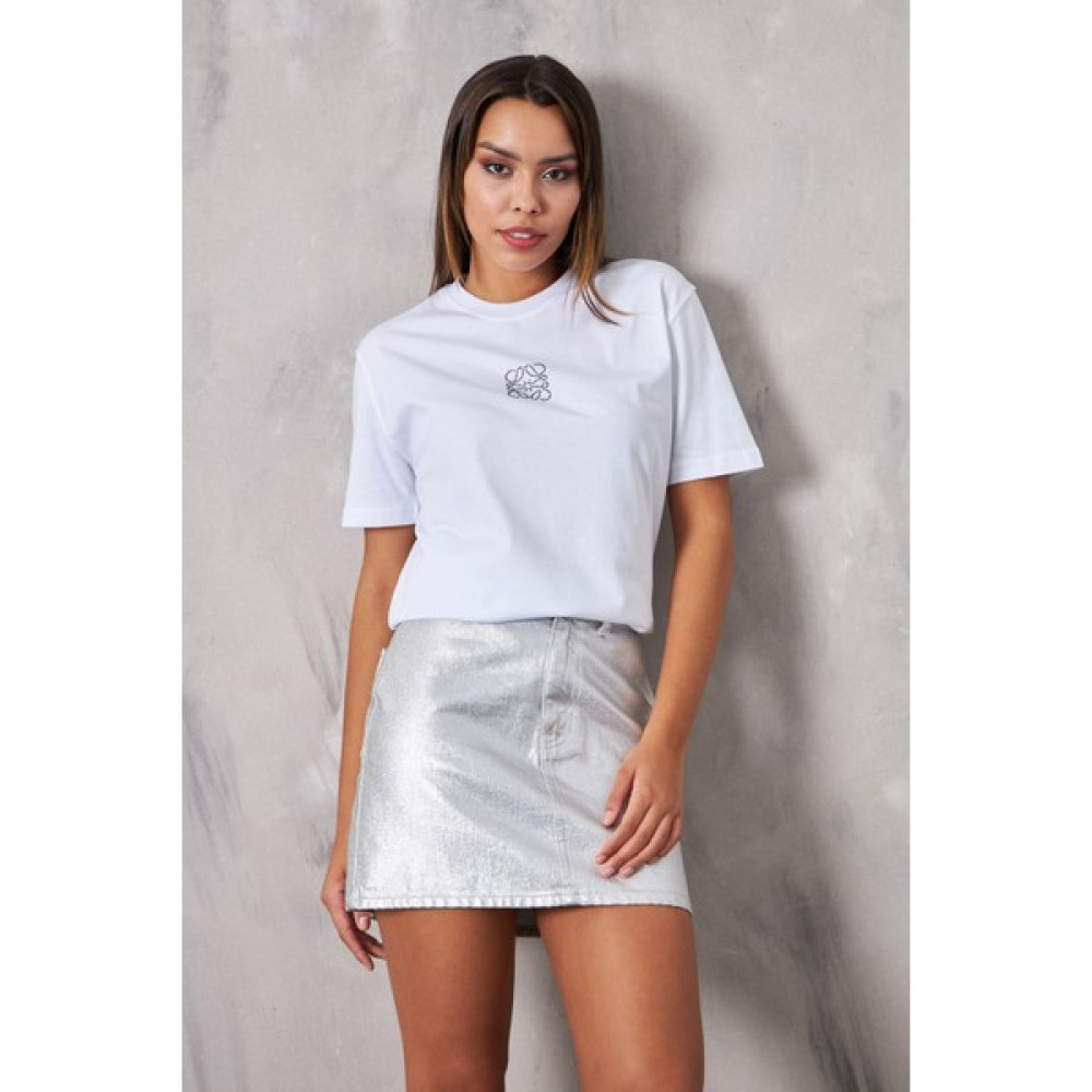 The Champ Siyah Taş Işlemeli Tasarım Oversize Beyaz Kadın T-Shirt Bayan T-shirt Fiyatı