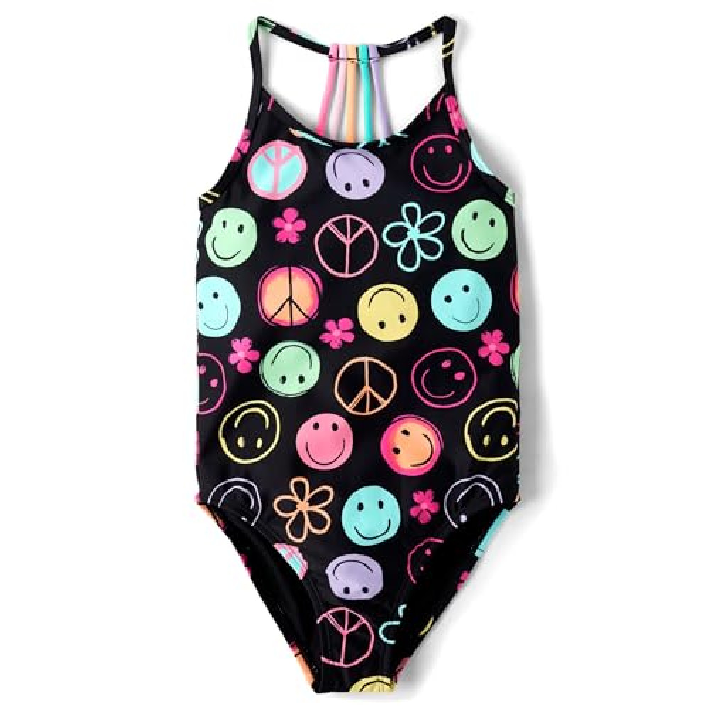 The Children's Place,Girls,One Piece Swimsuit,Black Doodle Icons,Medium