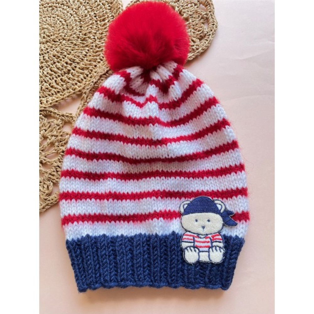 The Cloudish Shop El Örgüsü Bebek Çocuk Bere Çizgili Ponpon Detaylı Bebek Şapkası Fiyatı