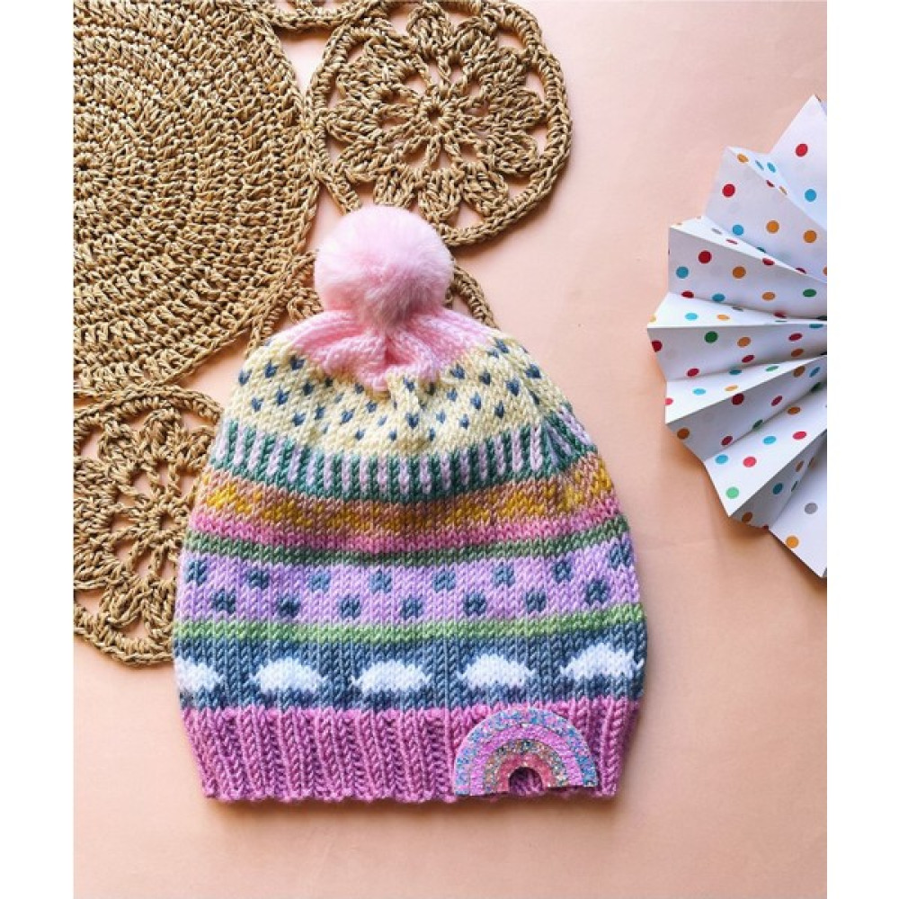 The Cloudish Shop Kafası Karışık Bere - El Örgüsü Bebek Çocuk Bere Ponpon Detaylı Gökkuşağı Rainbow Simli Pullu Broş Bebek Şapkası Fiyatı